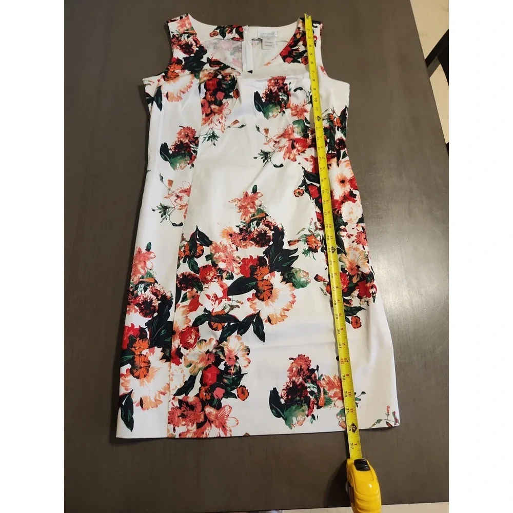 Creation L Women Floral Sheath Dress Size 6 White Pink Green Cotton Blend Summer